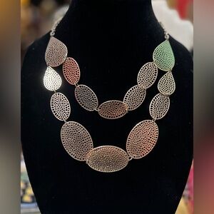 Multi-Row Filigree Oval Statement Necklace - Gold